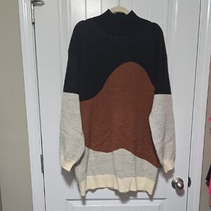 Blu Pepper Black, Brown, and Cream Turtleneck Sweater dress LARGE